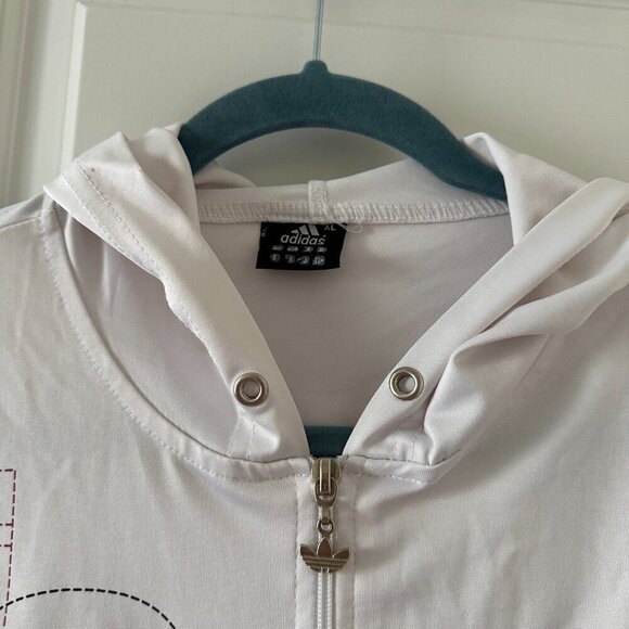 Adidas Collab White Zip-Up Hooded Vest Colorful 3 Stripes Women's Size XL Sporty - Picture 3 of 16